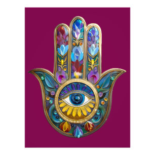 Foto Pétalas Coloridas Folhas Hamsa Safira Terceiro Olh