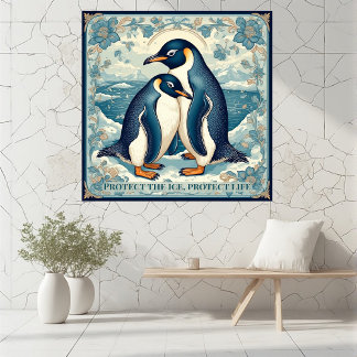 Foto Pinguim Art Deco Casal de Pássaros de Gelo Floral