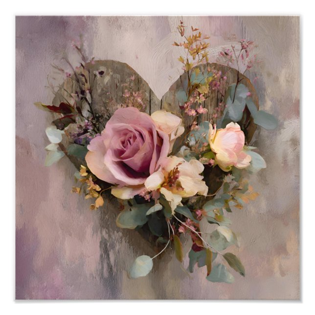 Foto Pink Rose Heart Floral Painterly Botanica (Frente)