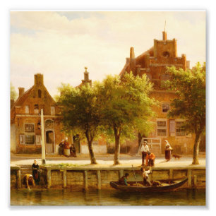 Foto Pintura a Óleo de Vila de Canal Holandês Antigo