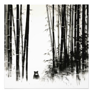 Foto Pintura a tinta da floresta em bambu preto