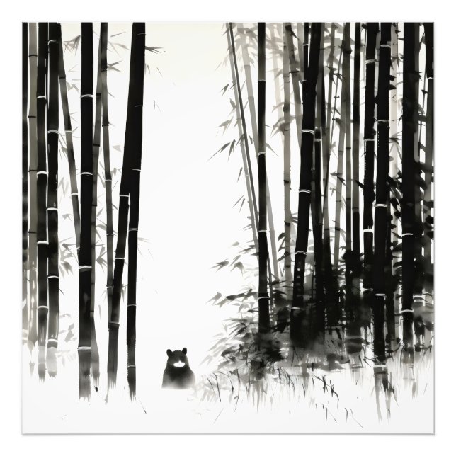 Foto Pintura a tinta da floresta em bambu preto (Frente)