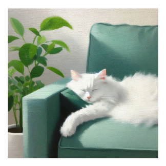 Foto Pintura de Gato Dormindo em um Golpe Verde