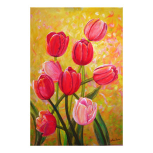 Foto Pintura de Tulipas Rosa e Vermelha