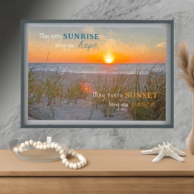 Foto Pintura do nascer do sol com aspas inspiradoras (Inspirational Quote Sunrise Painting Photo Print)
