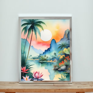 Foto Pintura em aquarela de um paraíso tropical