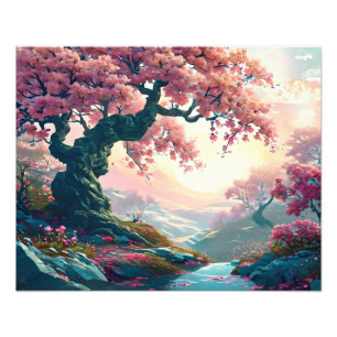 Foto Pintura em árvore de flores rosa e impressionante