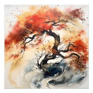 Foto pintura em tinta da árvore de outono de abstrato