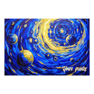 Foto Pintura Vórtice Galáxia Celestial Azul Dourado Cós