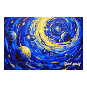 Foto Pintura Vórtice Galáxia Celestial Azul Dourado Cós
