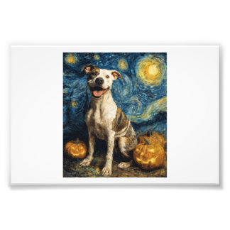 Foto Pit Bull Cute Dog Halloween Jack O Lantern Pumpkin