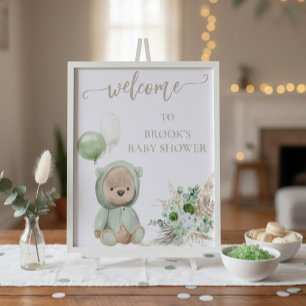 Foto Placa de chuveiro de urso boêmio verde Bearly Wait