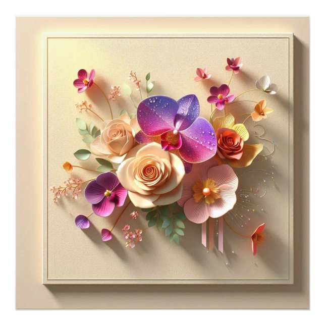 Foto Placa de saudação 3D do primavera Blossomo - Rosas (Frente)