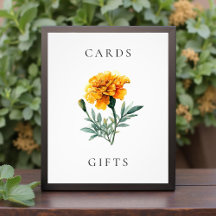 Placas de casamento floral amarelo Marigold e pres