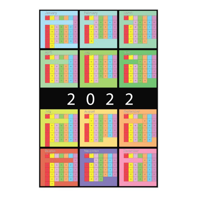 Foto planejador de calendário de cores para 2022 (Frente)