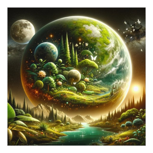 Foto Planeta de Fantasia Magia com Natureza Celestial (Frente)