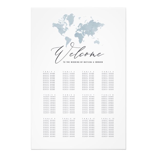 Foto Plano de casamento do mapa de cores da água azul (Frente)