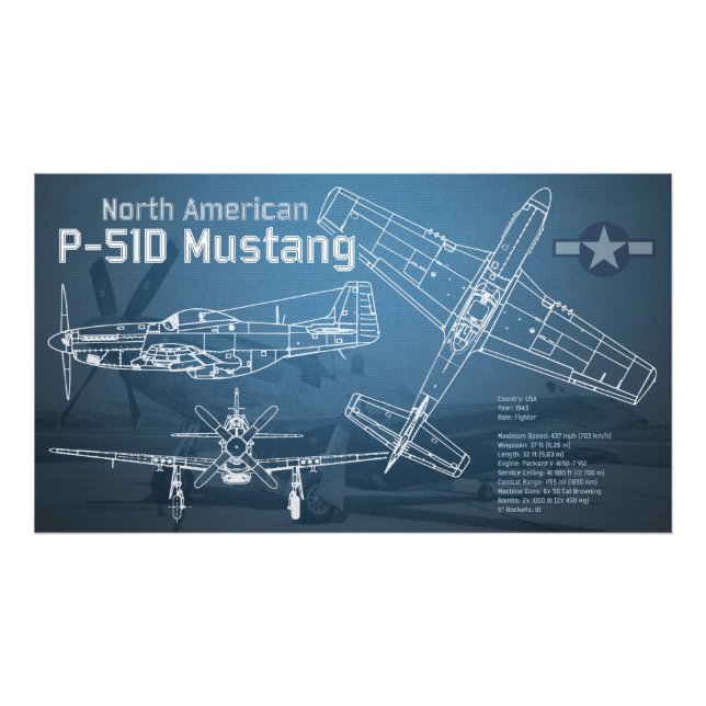 Foto Planta gráfica P-51D Mustang norte-americana (Frente)