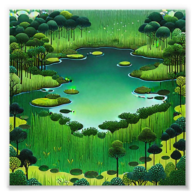 Foto Pond Tranquilo com Sapos de Árvore - Paisagem Flor (Frente)