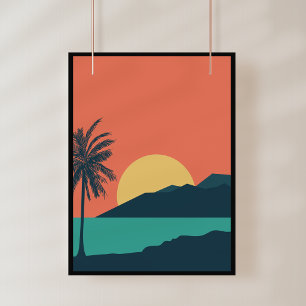 Foto Pôr do Sol de Palmeira, Ilha, Arte Abstrata Boho