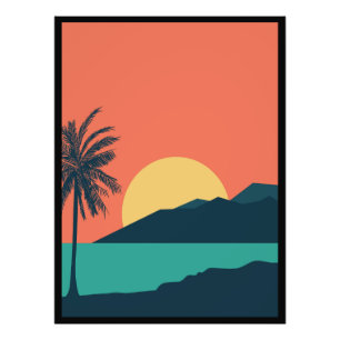 Foto Pôr do Sol de Palmeira, Ilha, Arte Abstrata Boho