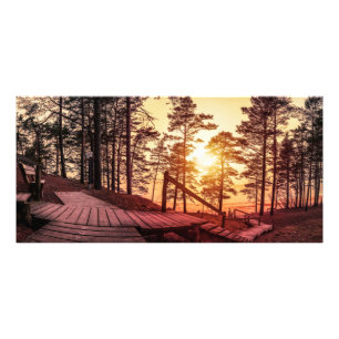 Foto Pôr do sol sobre o caminho da madeira na floresta