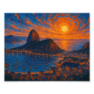 Foto por do sol sobre o rio - arte digital - pôster