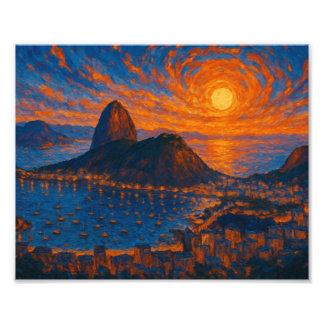 Foto por do sol sobre o rio - arte digital - pôster