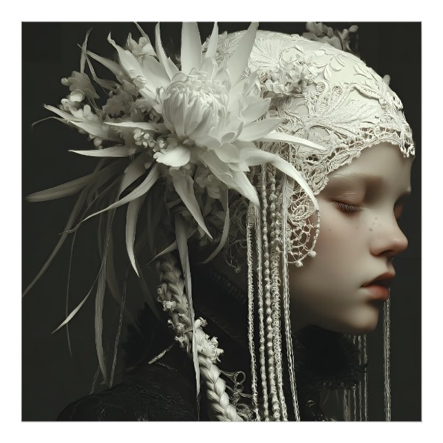 Foto Porcelain Girl Floral Lace Headdress Portrait (Frente)