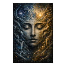Foto Pôster 3D Face Mosaico Micro Dualidade Cósmica