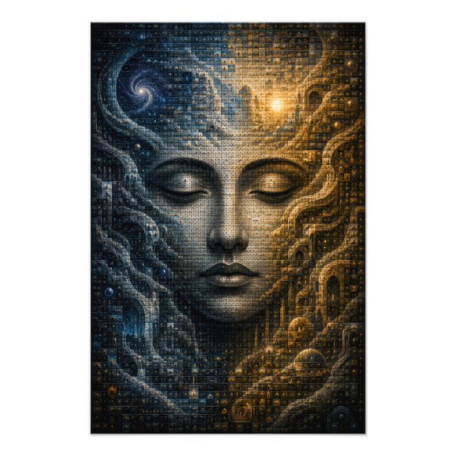 Foto Pôster 3D Face Mosaico Micro Dualidade Cósmica (Frente)