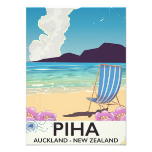 Foto Poster das viagens vintage de Piha Nova Zelândia
