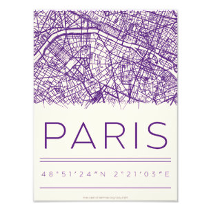 Foto Pôster de Coordenadas de Paris – Mapa de Rua de Ci