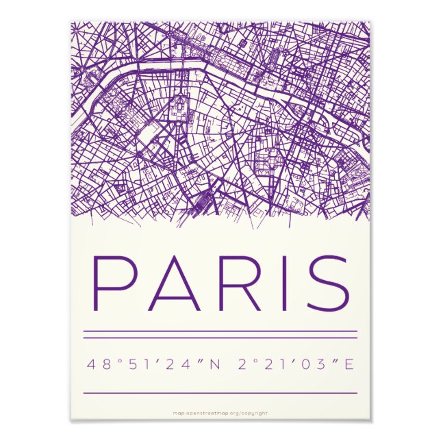 Foto Pôster de Coordenadas de Paris – Mapa de Rua de Ci (Frente)