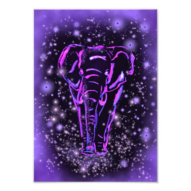 Foto Poster de Elefante Na Noite Estrelada Rosa Púrpura (Frente)