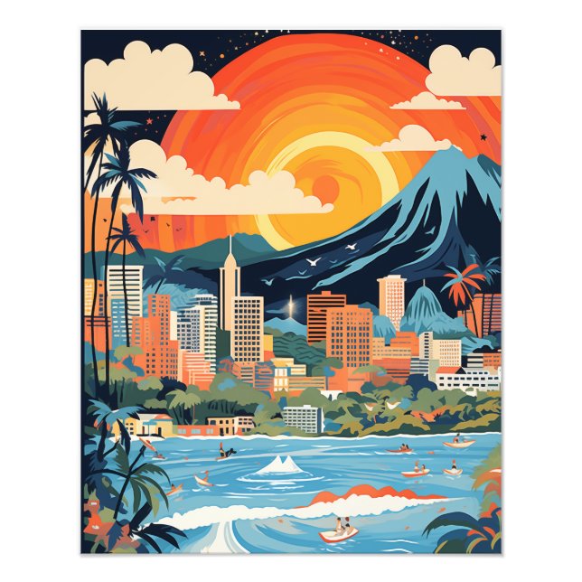 Foto Poster de praia Honolulu Cores Brilhantes AI Gerad (Frente)