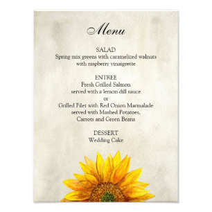 Foto Poster do menu do casamento do girassol. Menu
