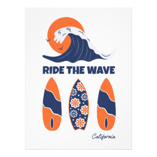 Foto Pranchas de Surf Ride the Wave Bold Retro Surf Art