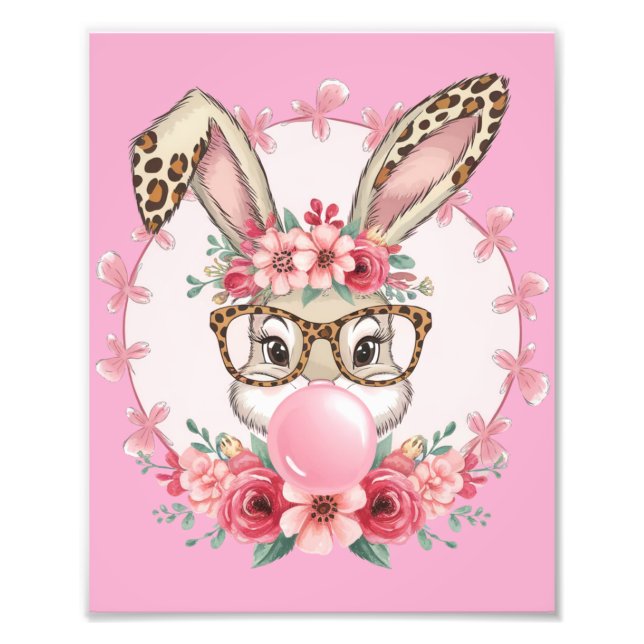 Foto Presente de Coelho Floral Fofo de Páscoa Leopardo (Frente)