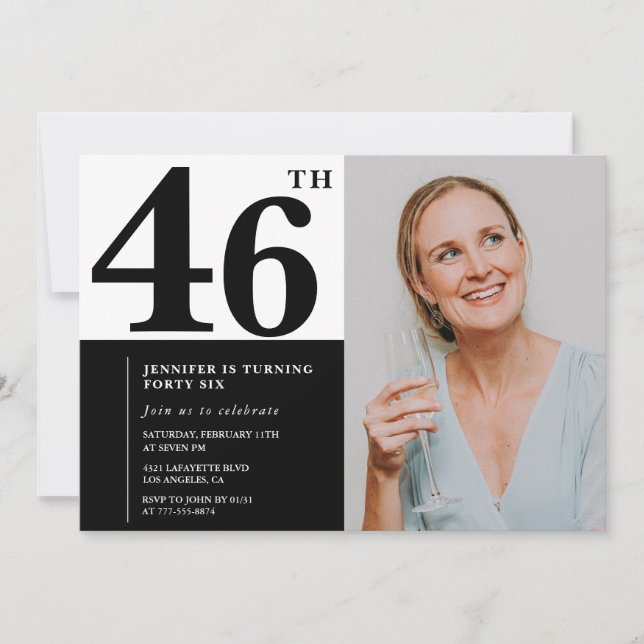 Foto Preta Branca 46 Convites de Aniversário (Frente)