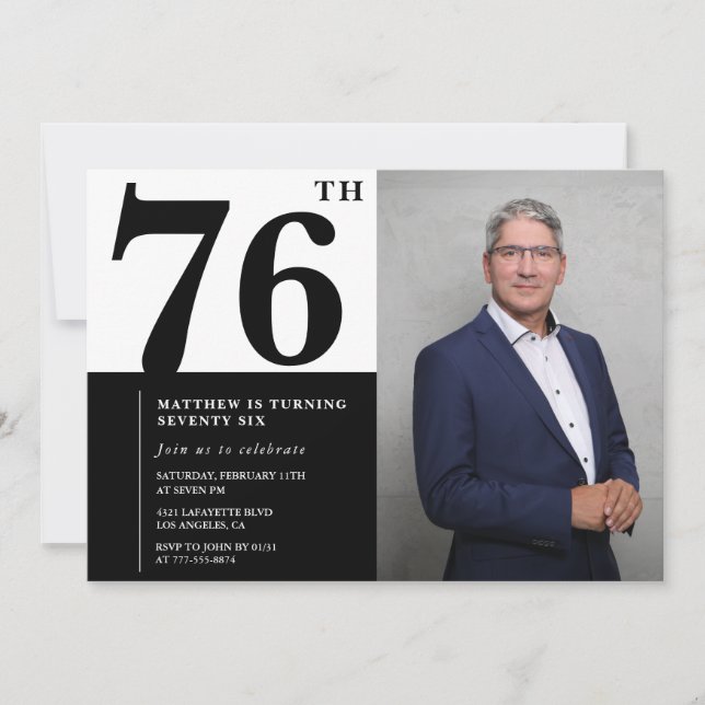 Foto: Preto e Branco 76.º Convite de Aniversário (Frente)