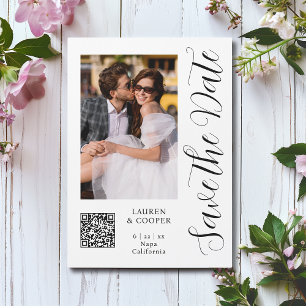 Foto Preto e Branco Script Save The Date QR Code