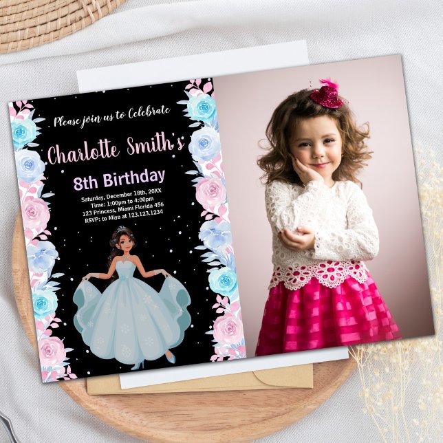 Foto: Princesa Floral Rosa, Convites de Aniversári (Photo Pink Floral Princess Birthday Invitations)