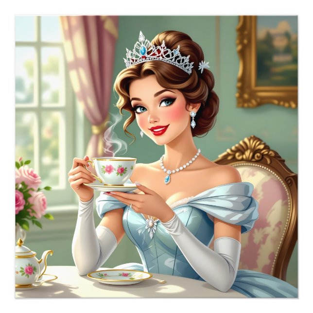 Foto Princesa sofisticada com coroa e vestido elegante (Frente)
