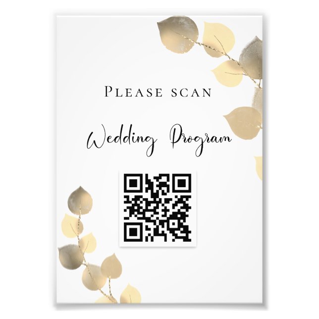 Foto Programa de casamento Código QR ouro eucalyptus (Frente)