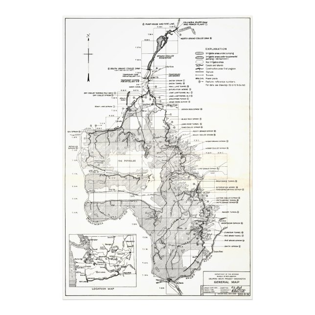 Foto Projeto de Plano 1932 da Barragem de Coulee, Rio W (Frente)