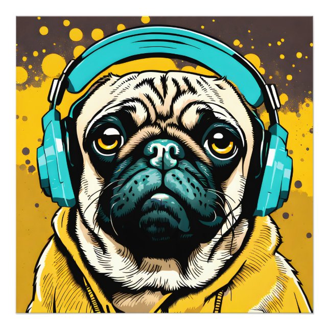 Foto Pug vestindo fones de ouvido (Frente)