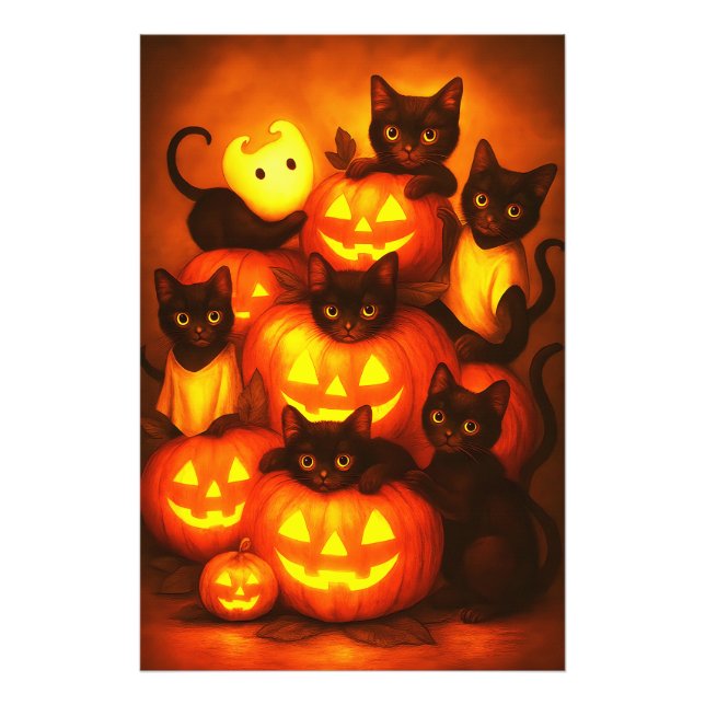 Foto Pumpkin brilhante do Halloween com Gato Negro Boni (Frente)