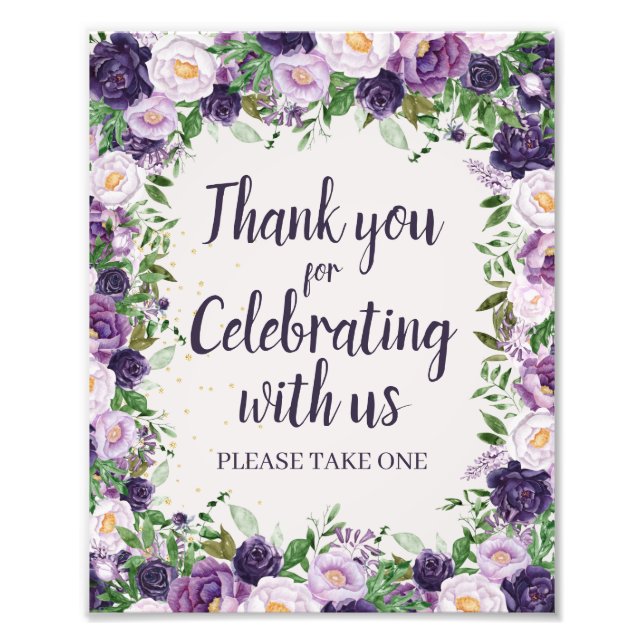 Foto Purple Peonies Floral Thank You Party Favor (Frente)