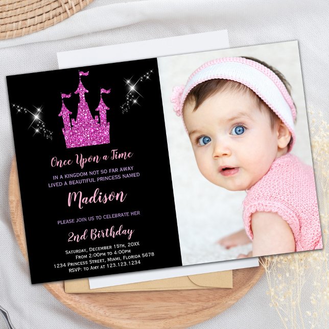 Foto: Púrpura Glitter Princesa Aniversário Convite (Photo Purple Glitter Princess Birthday Invitation)